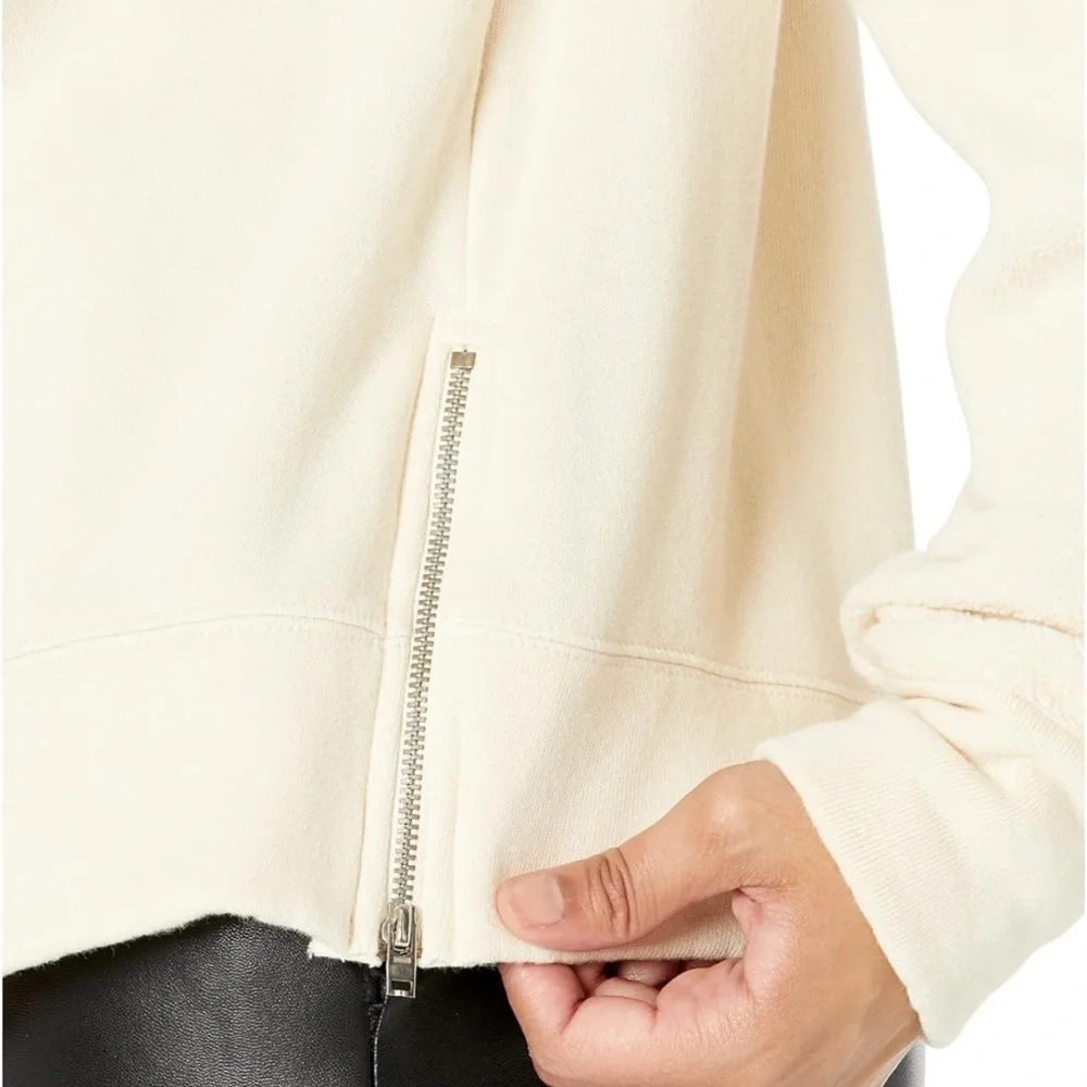 Monrow Women's Reverse Mix Teddy Fleece Sweatshirt W/Side Zipper
